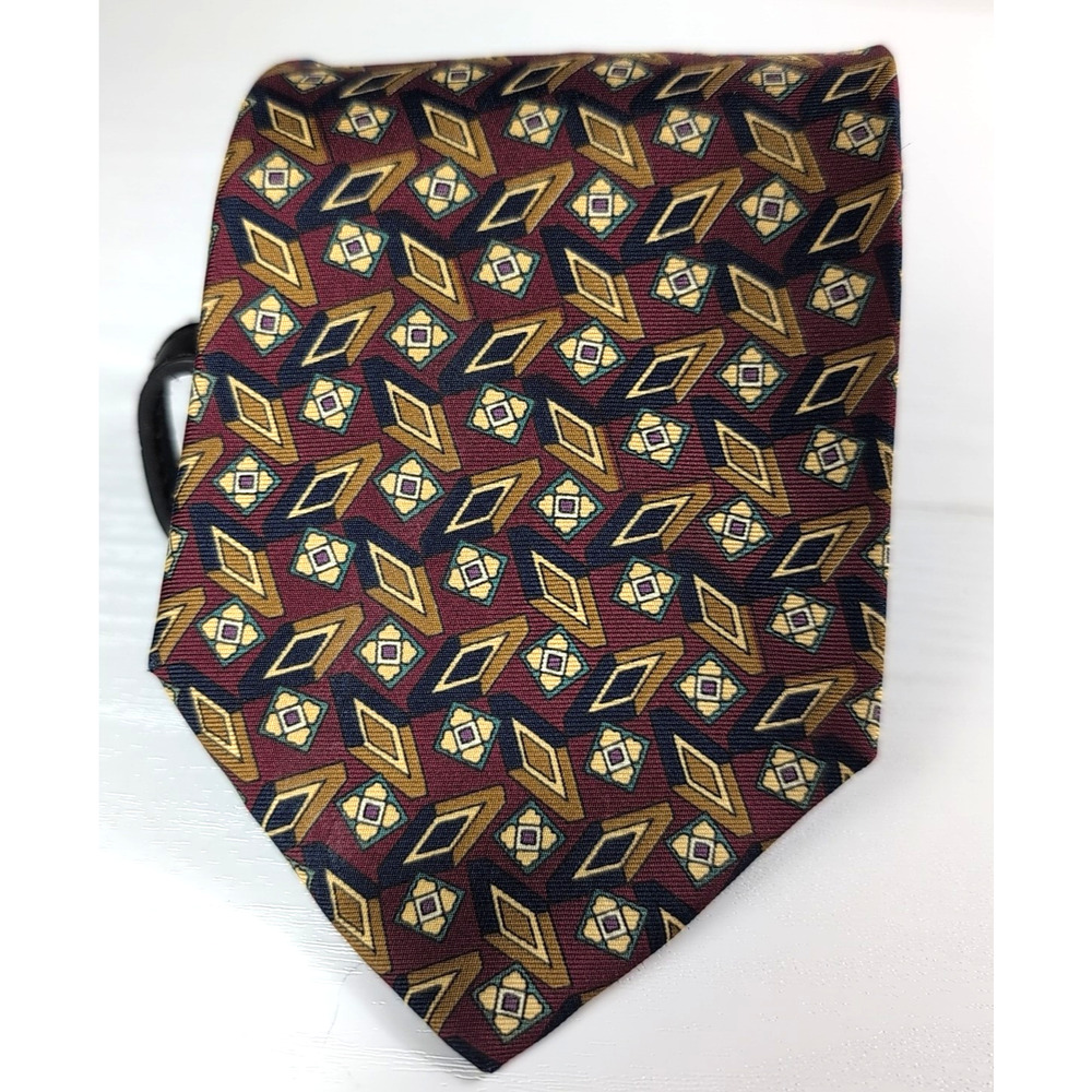 Christian Dior Monsieur Vintage Diamond Geometric 100% Silk USA Tie 58X3.75 - Picture 3 of 7